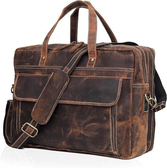 cuero Leather Messenger Bag for Men - Full Grain Leather Briefcase Laptop Satchel Office Crossbody Travel Bag