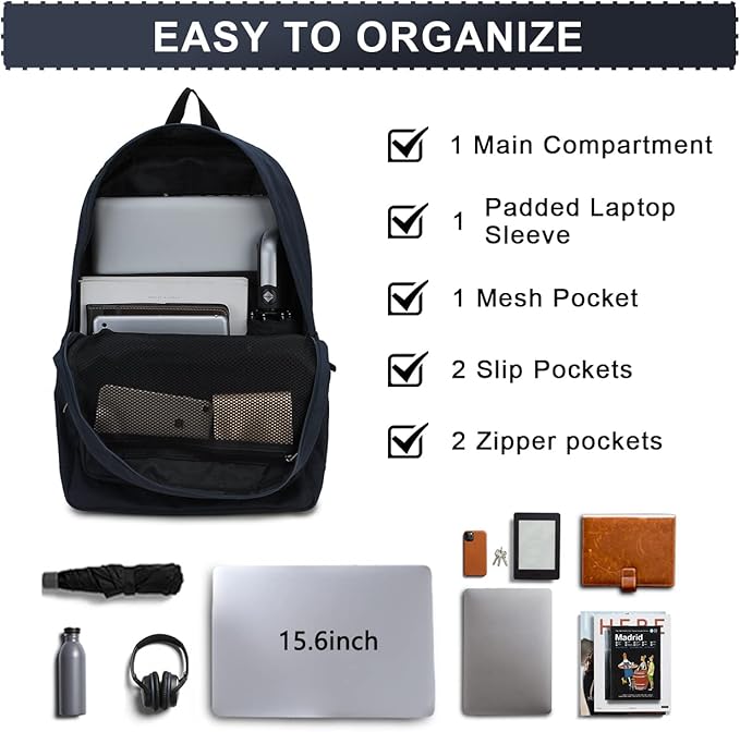 RAVUO Laptop Backpack, Water Resistant Unisex Backpack Mens Casual Daypack Bookbag for Travel College Blue