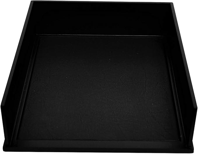 Victor 1142-5 Midnight Black Collection Front Load Letter Tray, Matte Black Paint with Faux Leather Tray Pad for a Professional Look
