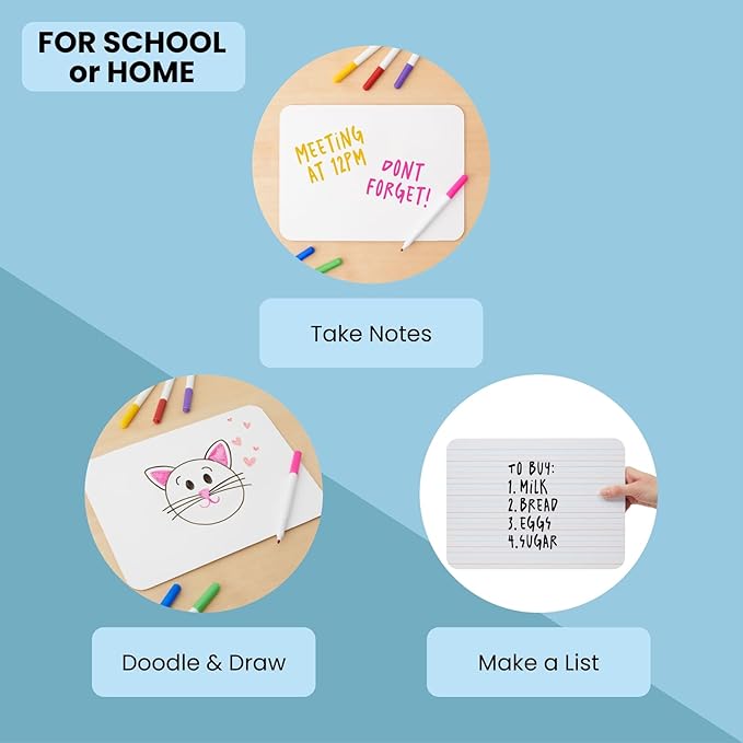 Juvale 12 Pack Double Sided Small Dry Erase White Boards with Lines - Whiteboards for Students and Classroom Supplies (9x12 in)