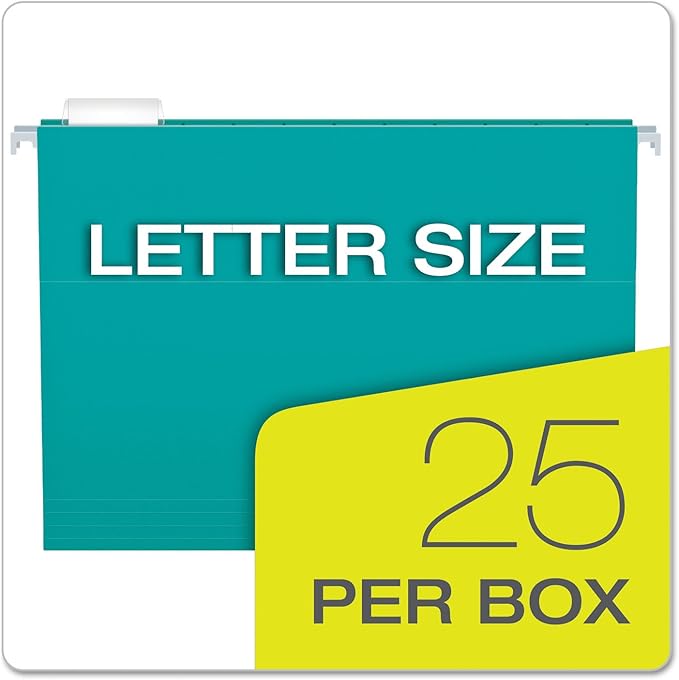 Pendaflex Recycled Hanging Folders, Letter Size, Aqua, 1/5 Cut, 25/BX (81616)