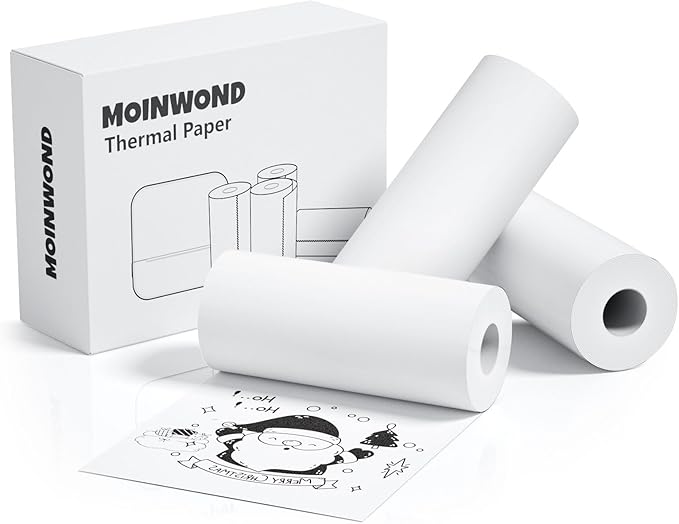 Thermal Paper Non-Adhesive Sticker Paper for Mini Thermal Pocket Printer, Black on White 57 x 25mm, 3-Rolls for Notes Texts Journal Photo and Notebuddy