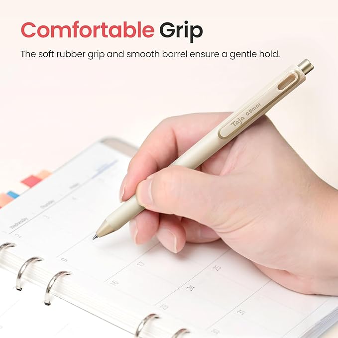 Gel Pens, 6 Pcs Quick Dry Blcak Gel Ink Pens, 0.5mm Fine Point Smooth Writing Pens for Journaling and Note Taking, Cute Aesthetic Pens for Women & Men-Sand Gold