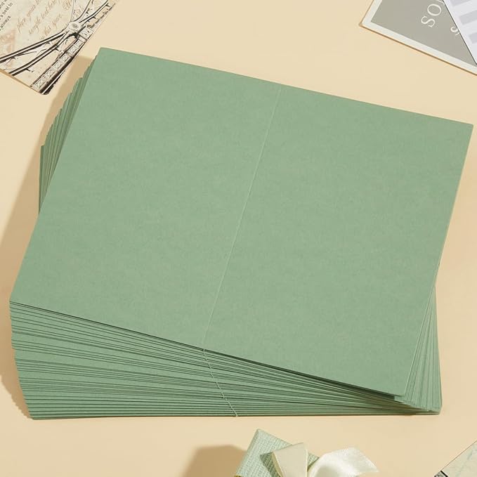 50 Pack Blank Cards Folded Cardstock Thank You Blank Greeting Cards for Invitations, Wedding, Greeting Cards, All Occasion DIY, 5x7 Folded Cards Sage-Green