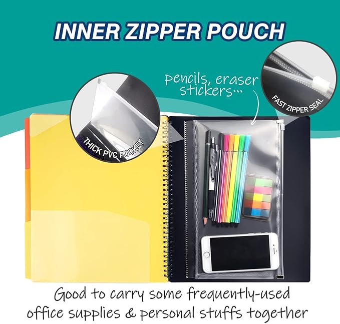 H4D 24 Pocket Poly Project Organizer, Spiral Multi Pocket Folder Organizer, Multi-Subject Folder Notebook, Letter Size