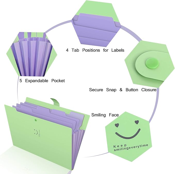 SKYDUE Letter A4 Paper Expanding File Folder Pockets Accordion Document Organizer (Green)