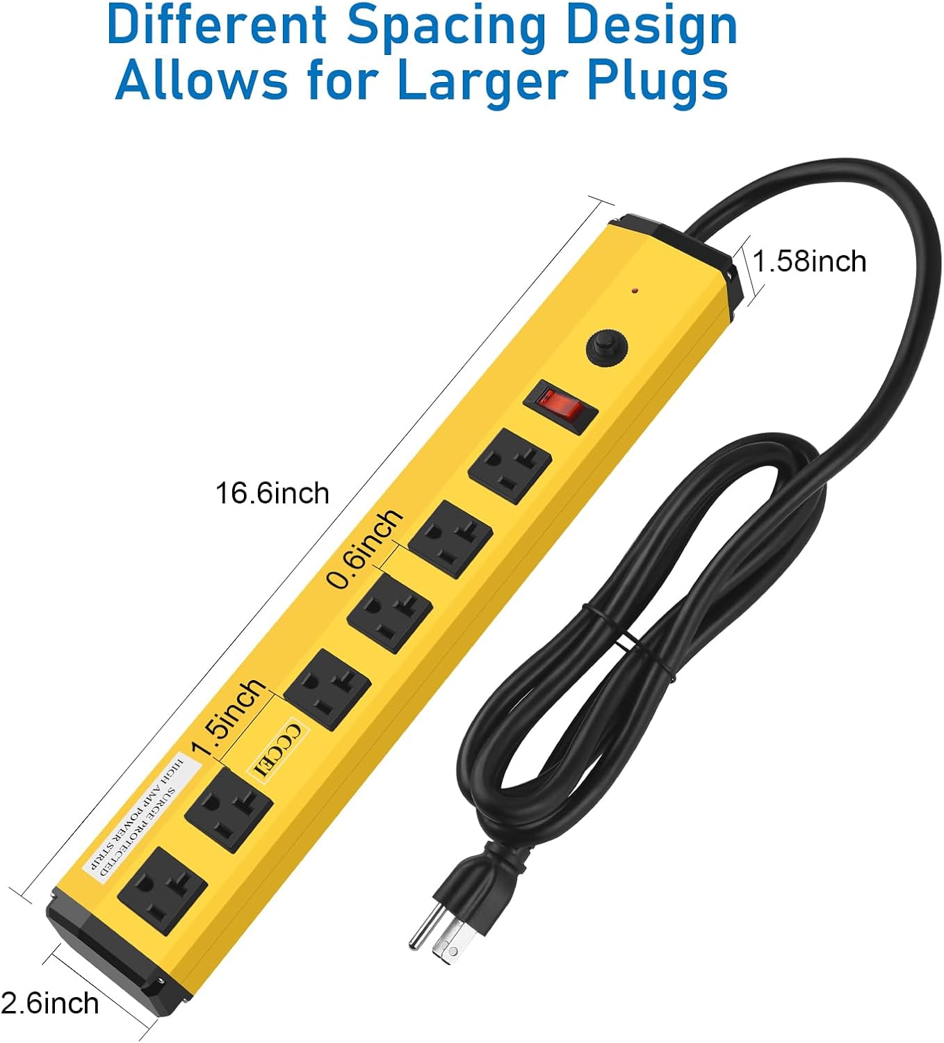 CCCEI Heavy Duty Power Strip Surge Protector 20 Amp, High Amp Industrial Shop Garage Metal Multiple Outlets, 4 FT 12 Gauge 5-15P Extension Cord 6 Outlet 6-20R T-Slot 20a for Appliance, Yellow.