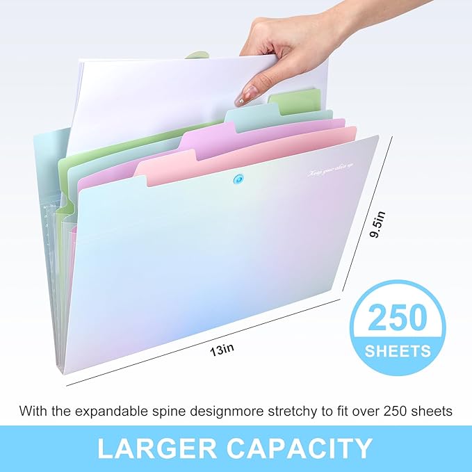 Ddaowanx Expanding File Folder, Letter A4 Size Accordion Plastic File Organizer, 5 Pocket Folders for Documents, Aesthetic Folder with Labels, Paper Organizer for School Office Supplies (Aurora Blue)