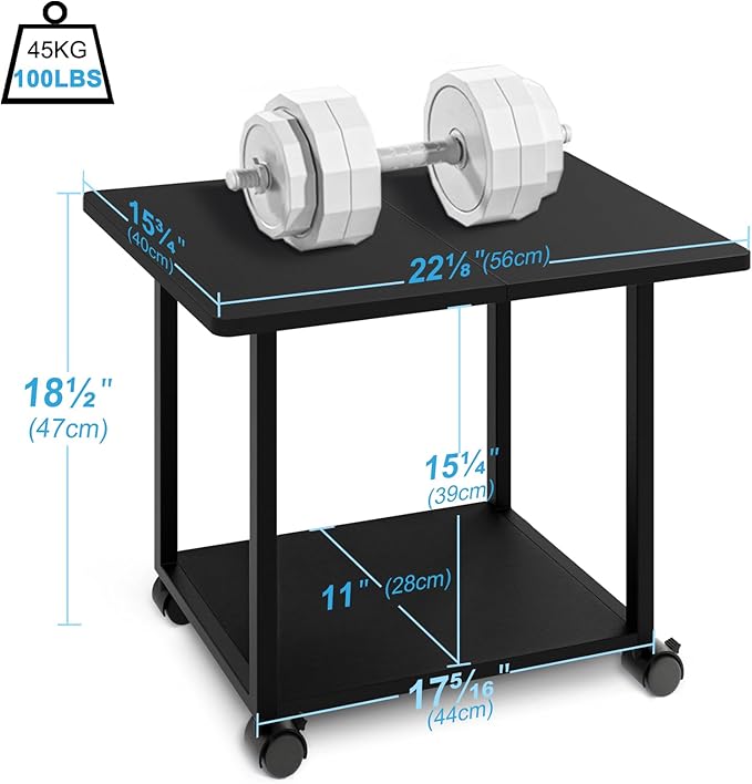 MARTY 22"x15.75" Large Under Desk Printer Stand with Storage Shelf 2-Tier Rolling Printer Cart with Wheels Printer Table for Home Office Heavy Duty Storage Rack for Scanner Fax Machine, Black