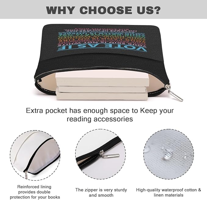 Book Themed Gifts Waterproof Book Sleeve Book Pouch LGBT Equality Rights Reading Gifts for Women Friend Book Covers for Paperbacks Book Accessories Book Protector with Zipper and Front Pocket