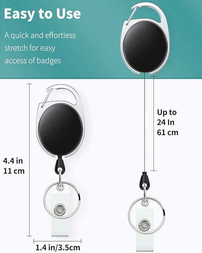 Uniclife 20 Pack Retractable Badge Reel for Badge Holder Heavy Duty Retractable Keychain Strong ABS Casing with Stainless Steel Spring Coil 24 Inch Nylon Rope Carabiner Clip and Key Ring