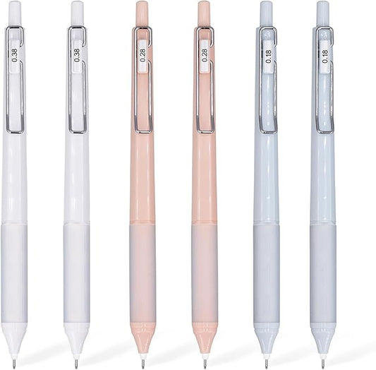 6pcs Gel Pen set, Black Ink Pens 0.18mm /0.28mm / 0.38mm Ultra Fine point Smooth Writing Pens with Silicone Grip, Retractable Cute Pens for Journaling NoteTaking sketching drawing stationery