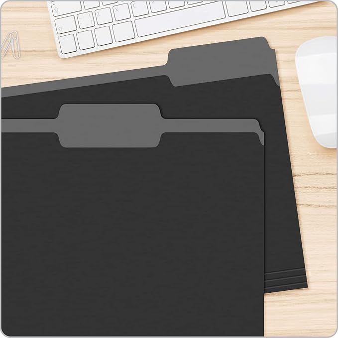 Pendaflex File Folders Letter Size - 1/3-Cut Tab -Interior Folders for Documents - Black - 100 Per Box