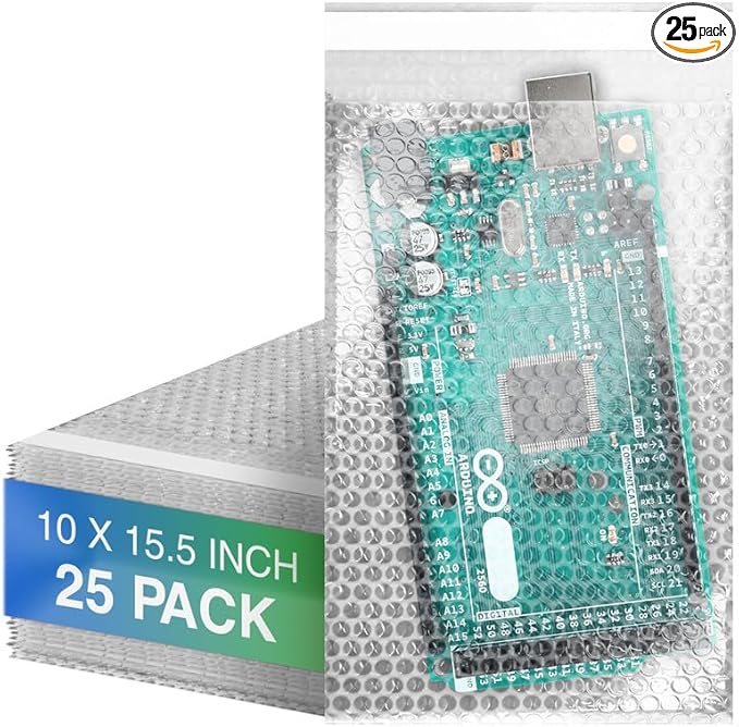 Clear Bubble Out Bags, 10 x 15.5 Inches. 25 Pack Self Seal Bubble Pouches. Polyethylene Clear Bubble Bags for Packing. Waterproof Clear Bubble Out Pouches for Fragile Things