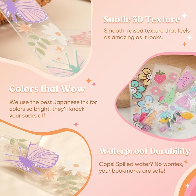 48PCS Bookmark Making Kit, 24 Acrylic Bookmark Blanks with 24Pcs Tassels, 24UV Stickers about Booklover Theme, DIY Blank Bookmarks Waterproof UV DTF Transfers Stickers for Clear Bookmarks DIY Projects