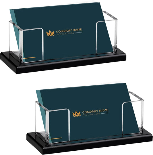 Weiai Acrylic Business Card Holder Stand for Desk, 2 Pieces Modern Black Base Business Card Organizer Display
