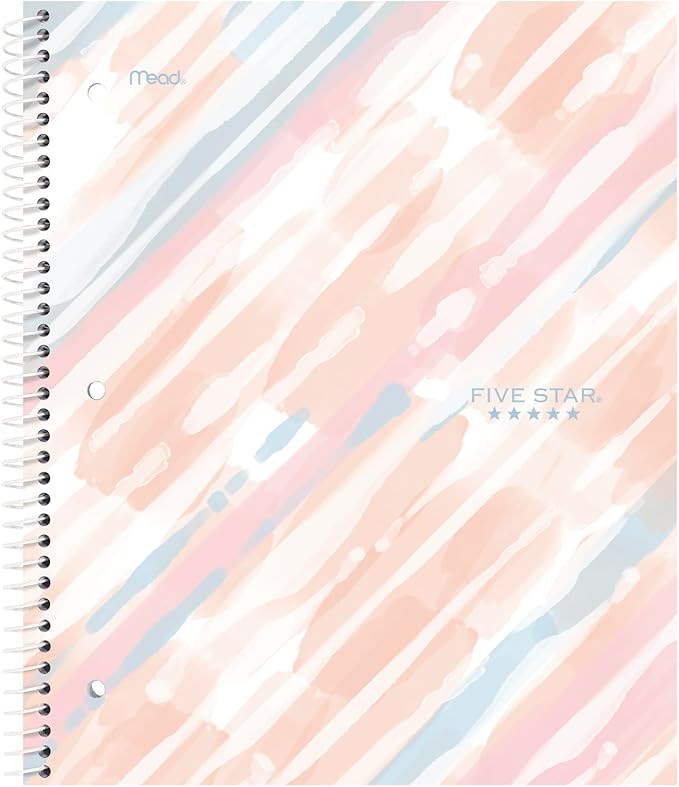 Five Star Spiral Notebook + Study App, 2 Pack, 1 Subject, Wide Ruled, 8" x 10-1/2", 80 Sheets, Pastels (930210F-ECM)