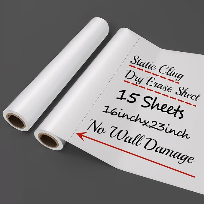 2 Roll Static Cling Dry Erase Sheets, Removable Reusable Whiteboard Poster Paper for Wall, Portable White Board Dry Erase Wallpaper 16.5x23-30 Sheets