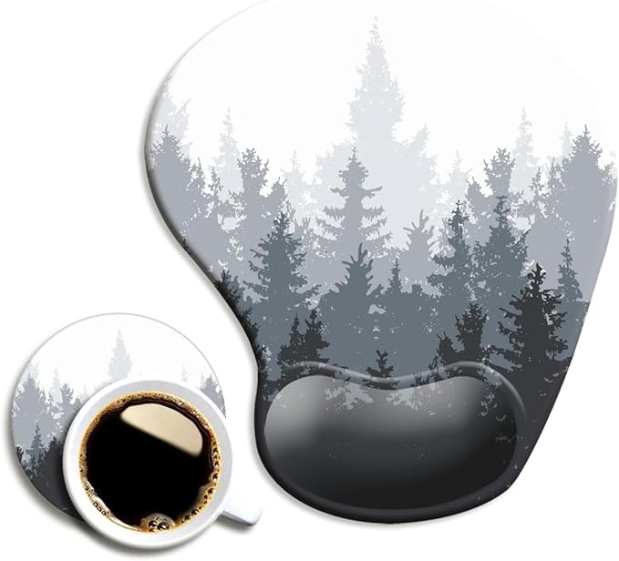 Ergonomic Mouse Pad with Wrist Support and Coaster,Mouse Pads with Non-Slip PU Base for Home Office Working Studying Easy Typing & Pain Relief Forest Pattern