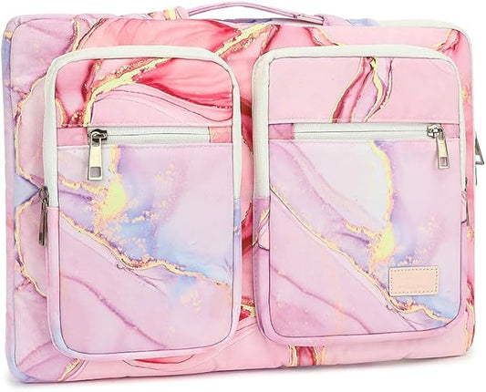 canvaslife 360° Protective Laptop Sleeve Case Bag with 3 Pockets for 14 inch Dell HP Lenovo Laptop and MacBook Pro 14 inch,Surface Laptop 14.4 inch (Pink marble)