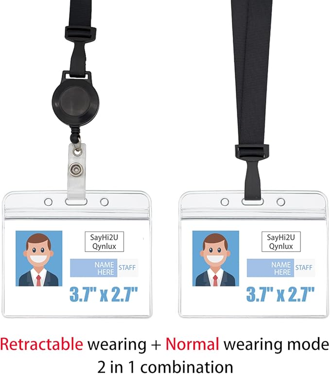 2 Pack Retractable Breakaway Lanyard with ID Badge Holder, Safety Breakaway Buckle, Adjustable Carabiner, Dual Independent Waterproof Zip Card Holder, 2-in-1 Wearing Combination