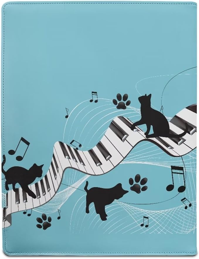 Black Cat Music Portfolio Folder Leather Padfolio with A4 Size Clipboard Clip for Business Resume Interview Document Sleeve Binder Folder for Men/Women