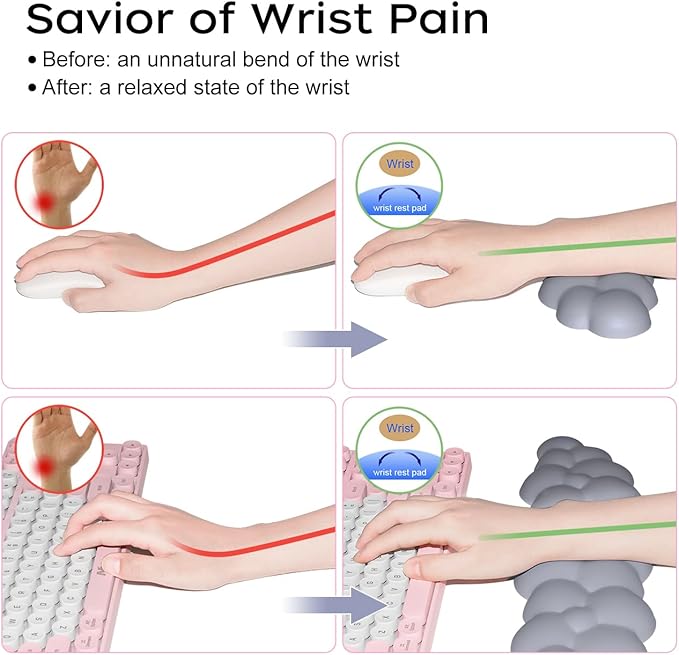 JIKIOU Upgrade Leather Cloud Keyboard Wrist Rest, Cloud Wrist Rest with Non-Slip PU Base, Comfortable Memory Foam Wrist Rest for Computer Laptop Mac Gaming Office and Pain Relief Christmas Wish Gift