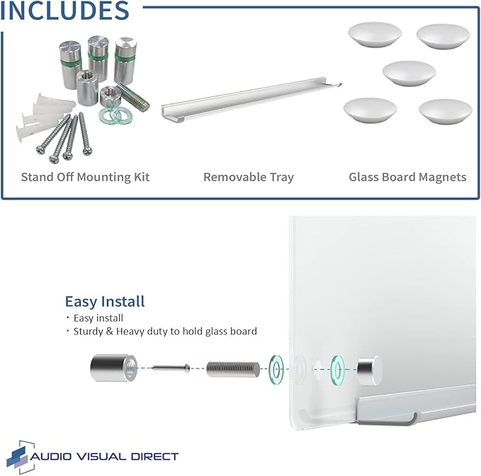 Audio-Visual Direct Magnetic Ultra White Glass Dry-Erase Board Set - 5' x 3.4' - Includes Magnets, Hardware & Marker Tray