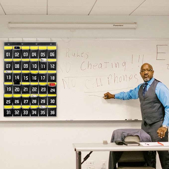 Loghot Numbered Classroom Sundries Closet Pocket Chart for Cell Phones Holder Wall Door Hanging Organizer (36 Pockets Black 2Pc)