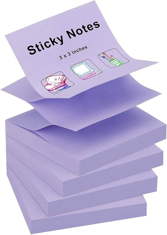 ZCZN 400 Sheets Pop-up Sticky Notes, 3 x 3 Inches, 4 Pads Bright Color Self-Stick Notes, 100 Sheets/Pad, Light Purple