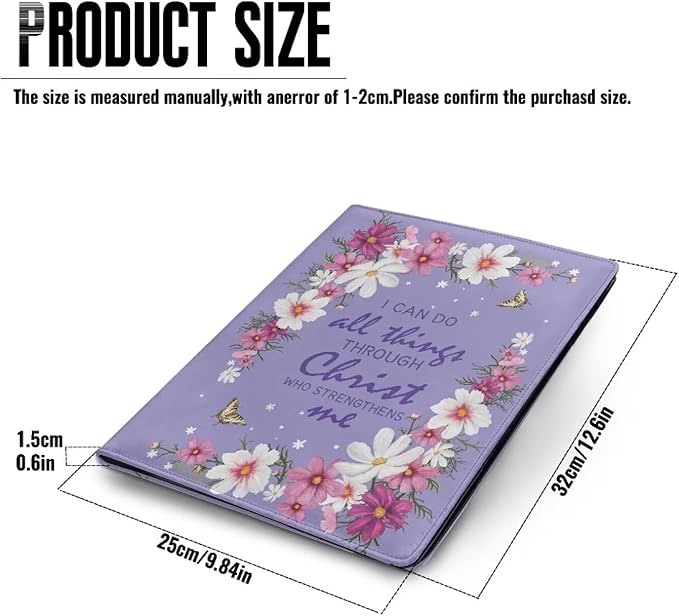 Flower Butterfly Purple PU Leather Padfolio Clipboard Clip Business Resume Portfolio A4 Folder Interview Legal Document Organizer Business Card Holder Letter
