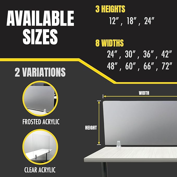 Obex Frosted Acrylic Desk Mounted Privacy Panel, 12", Aluminum