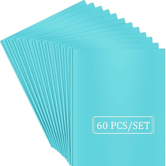 Heavy Duty Plastic Folder, 60 Pack, Pocket Folder with brads, Letter Size Poly File, Plastic Folders with 3 Prongs Fasteners - Light Blue