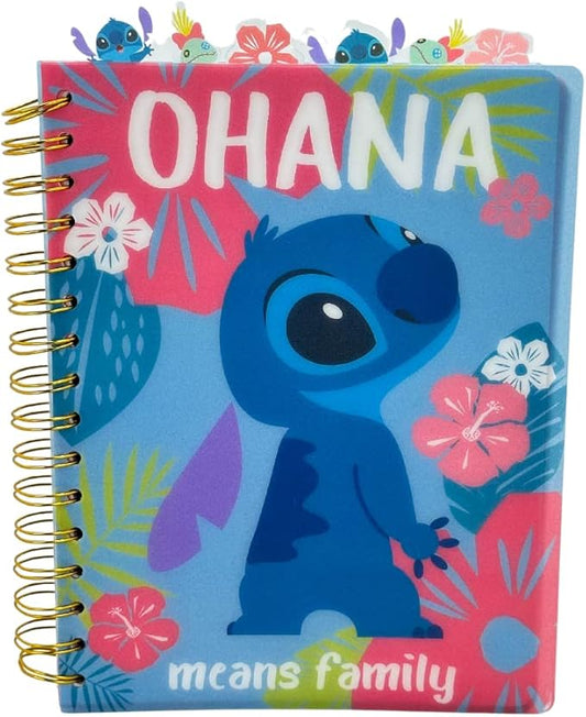 Innovative Designs Disney Stitch Tab Journal Notebook Ohana Spiral Bound, 144 Lined Pages, 8 x 7 inches, Blue