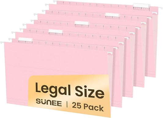 SUNEE Hanging File Folders Legal Size, Pink File Folders 25 Pack 1/5-Cut Tabs, Stay Organized for Your Home and Office Bulk File and Documents