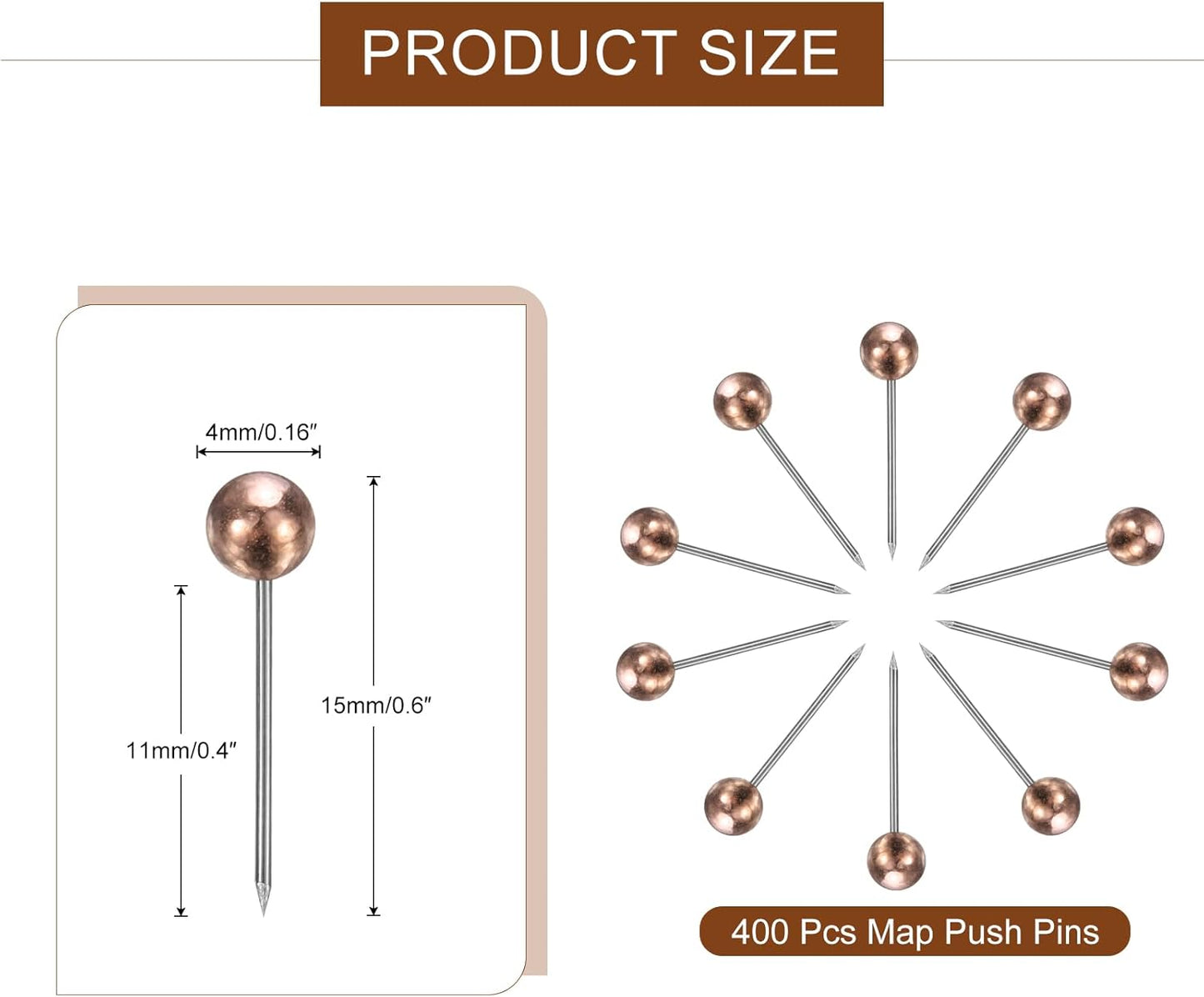 uxcell 400 Pcs Push Pins, Map Thumb Tacks 4mm Round Head Decorative Push Pins for Bulletin Board Home Office Travel Wall DIY Crafts Map Photo, Rose Gold