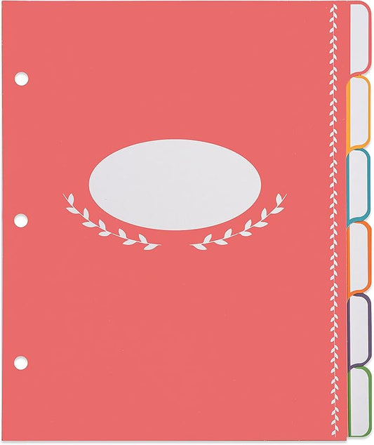 Jot & Mark Blank Recipe Binder Dividers with Tabs | Six Customizable Organizer Dividers for 8.5"x9.5" 3-Ring Binders (Rainbow)
