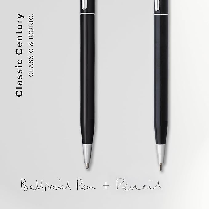 Cross Classic Century Black Lacquer Ballpoint Pen & 0.7mm Pencil with Chrome Appointments