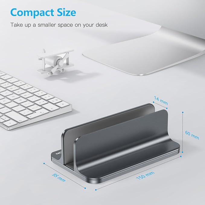 OMOTON Vertical Laptop Stand Holder, Desktop Aluminum Stand for MacBook with Adjustable Dock Size, Fits All MacBook, Surface, Chromebook and Gaming Laptops (Up to 17.3 inches), Gray
