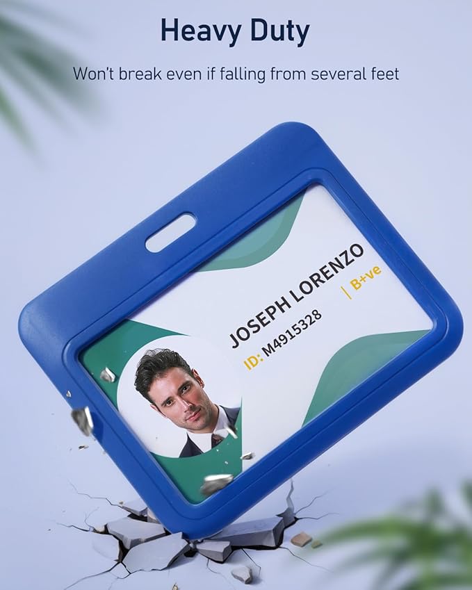 Uniclife 3 Pack Sliding ID Badge Holder Blue Horizontal Hard Plastic Case with Clear Window Card Protector Pouch for Office School ID Credit Cards Proximity Key Cards Driver’s Licenses and Passes