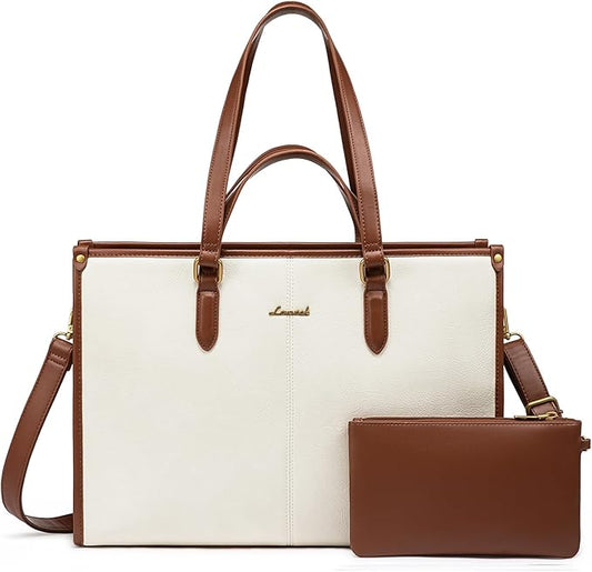 LOVEVOOK Laptop Bag for Women,15.6 inch Work Bags with Clutch, Vintage Leather Laptop Tote Bag,Computer Bag Laptop Purse, Briefcase Tote Bag Shoulder Bag Handbag for Business Office Teacher