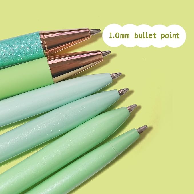 Teacher Pens, 6 Pcs Green Pens Cool Pens Ballpoint Pens Bulk, 1.0mm Medium Point Black Ink Pens Diamond Pens with Crystal, Office and School Supplies Nice Pens Gifts for Women (Green)