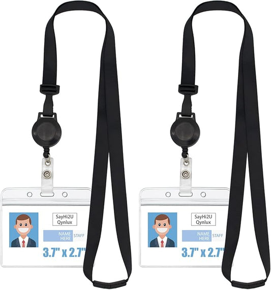 2 Pack Retractable Breakaway Lanyard with ID Badge Holder, Safety Breakaway Buckle, Adjustable Carabiner, Dual Independent Waterproof Zip Card Holder, 2-in-1 Wearing Combination