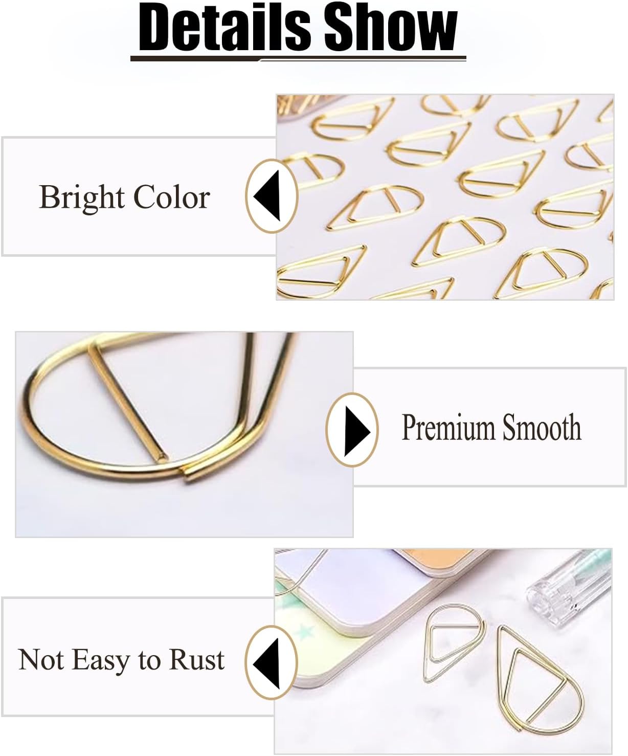 200 Pcs Teardrop Paper Clips Bulk,Stainless Steel Rust-Resistant Paperclips for Wedding Invitations, 3X Stronger Hold with Mirror Polish (Gold, 1inch)