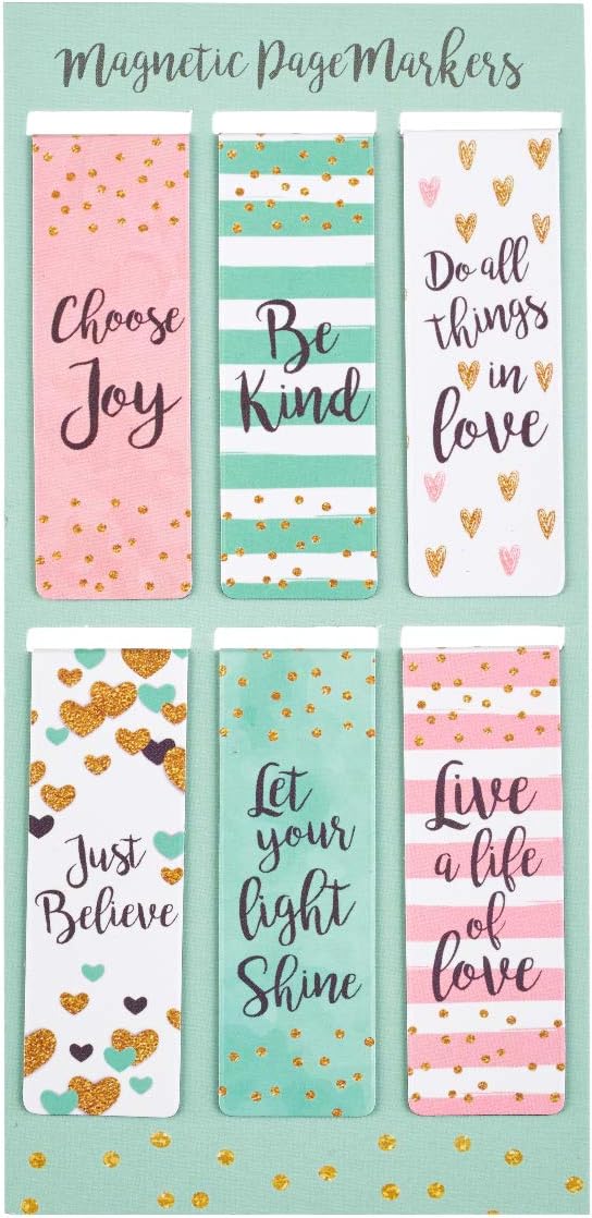 Christian Art Gifts Magnetic Scripture Bookmark Set for Women: Choose Joy Be Kind Just Believe - Inspirational Sparkle Magnetic Bible Verse Pagemarker Set of 6 for Bibles and Books, Size 2.3" and 0.8"