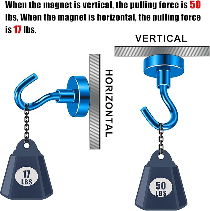 DIYMAG Blue Magnetic Hooks, 50 LB Heavy Duty Strong Magnets with Hooks, Strong Rare Earth Neodymium Magnet Magnetic Hooks for Cruise Cabins Cruise Ship Essentials 20 Packs