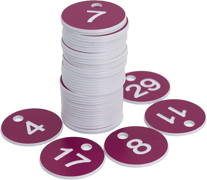 StayMax Plastic ID Number Tags Engraved Tags Key Tags Without Key Rings (1-50, Purple)