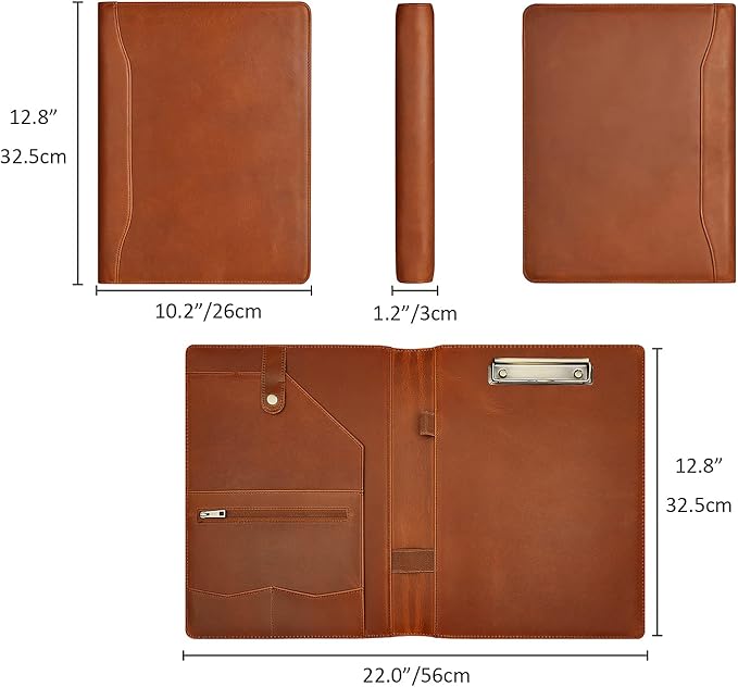 Personalized Leather Portfolio, Engraved Portfolio for Men Leather Clipboard Portfolio Binder, Custom Padfolio Leather Legal Pad Portfolio, Christmas Gift for His/Her (Clipboard, Brown-Standard)