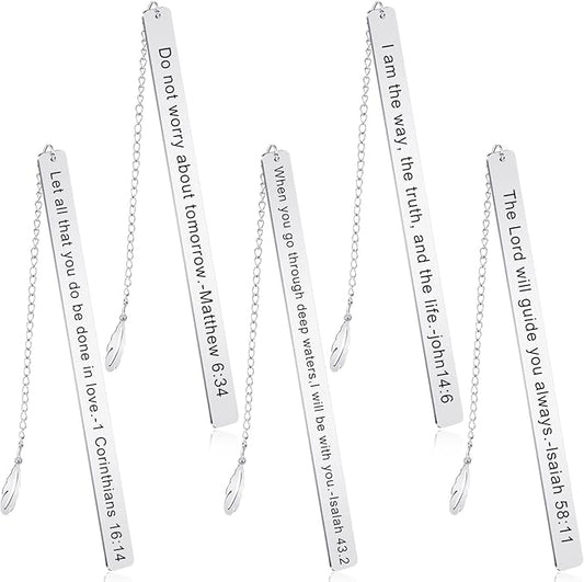 Thenshop 5 Pcs Bible Verse Bookmark for Women Christmas Bookmark Inspirational Christian Gifts Silver Stainless Steel Religious Bookmarks for Book Reading Teacher Grad Birthday