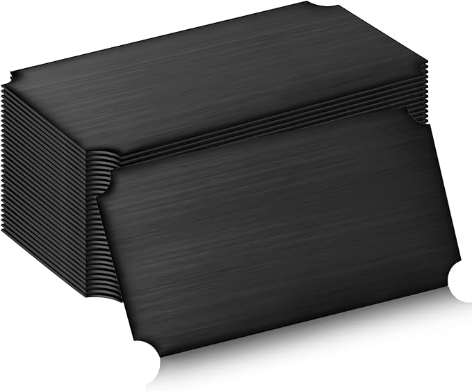 Therwen 30 Pcs Name Plates Laser Engraved Brushed Stainless Steel Plate Personalized Plaque Blank Custom Name Tag Frame Label with Adhesive Backing(Black Notched Corner,4''x 2'')